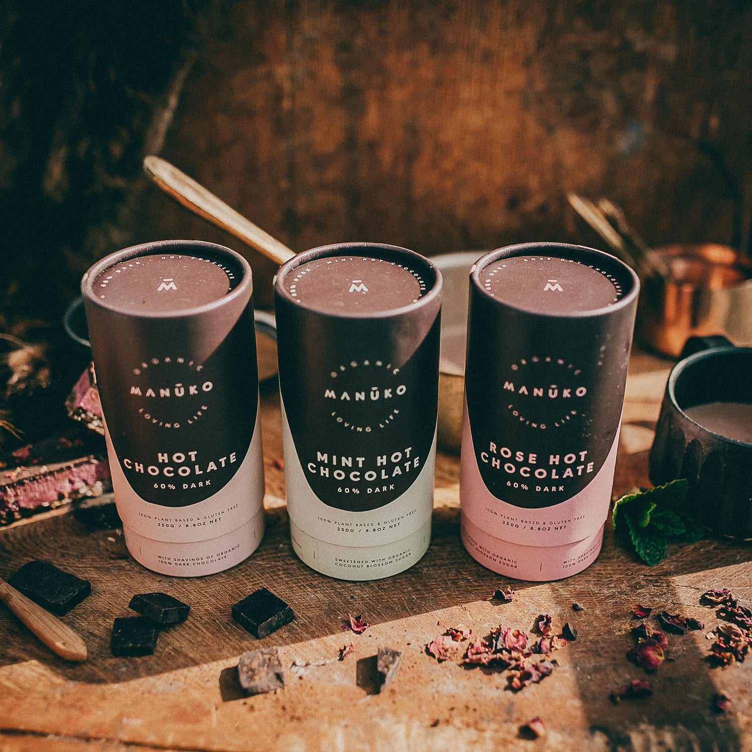3 Pack - 60% Dark Hot Chocolate - Original, Rose and Mint (Org. Vg. Gf.)