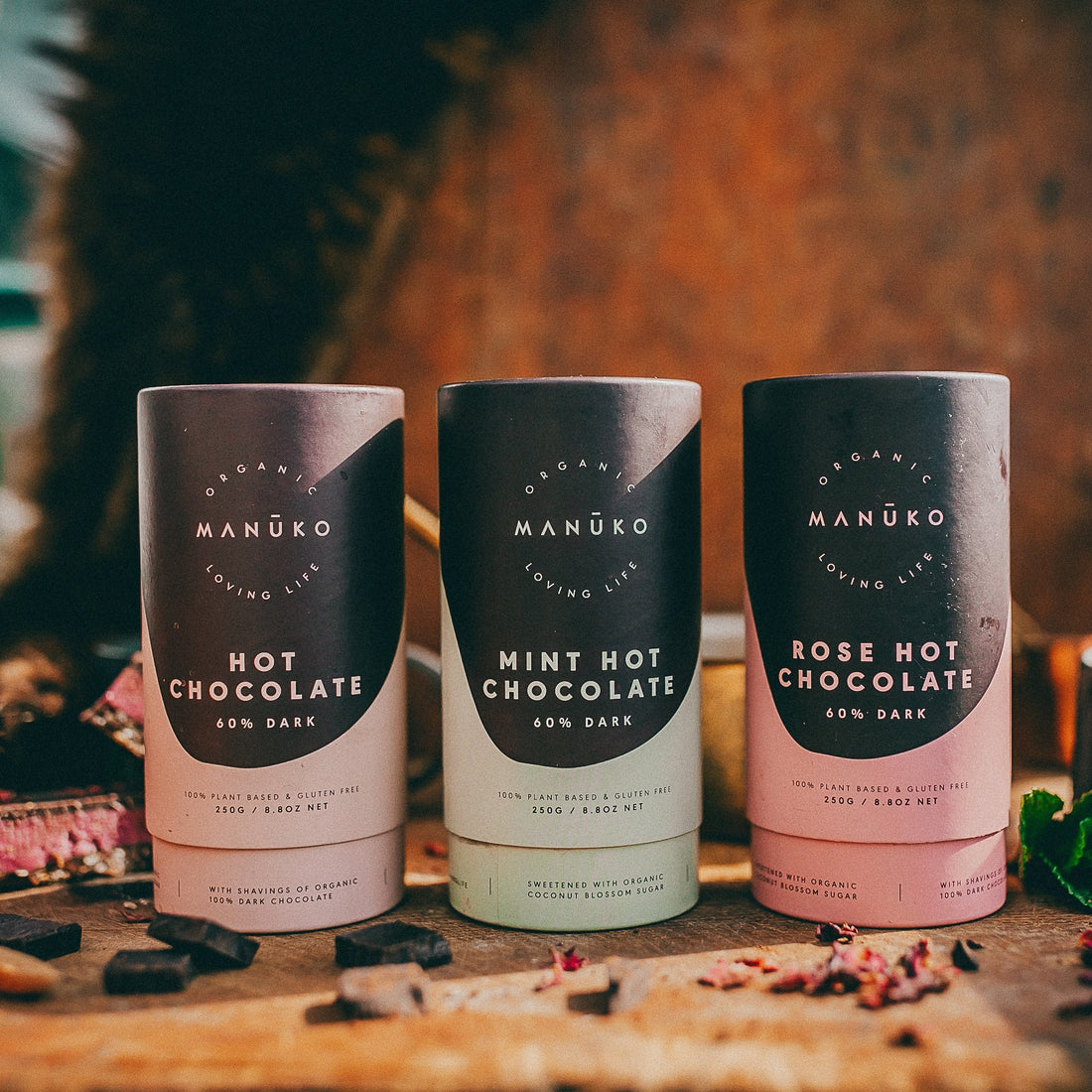 3 Pack - 60% Dark Hot Chocolate - Original, Rose and Mint (Org. Vg. Gf.)